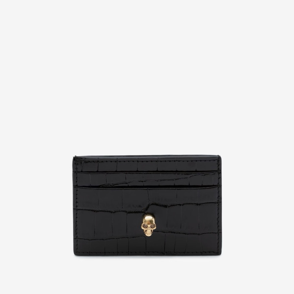 AUTHENTIC Alexander McQueen Black Leather Scull Card Holder NEW